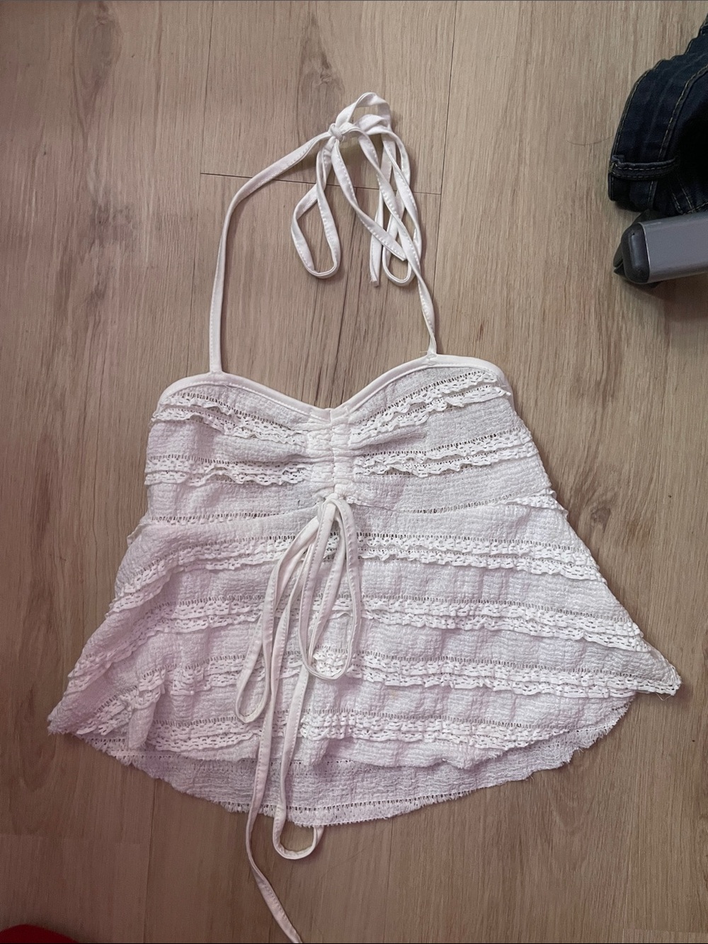 Women's White Lace Halter Peplum Top